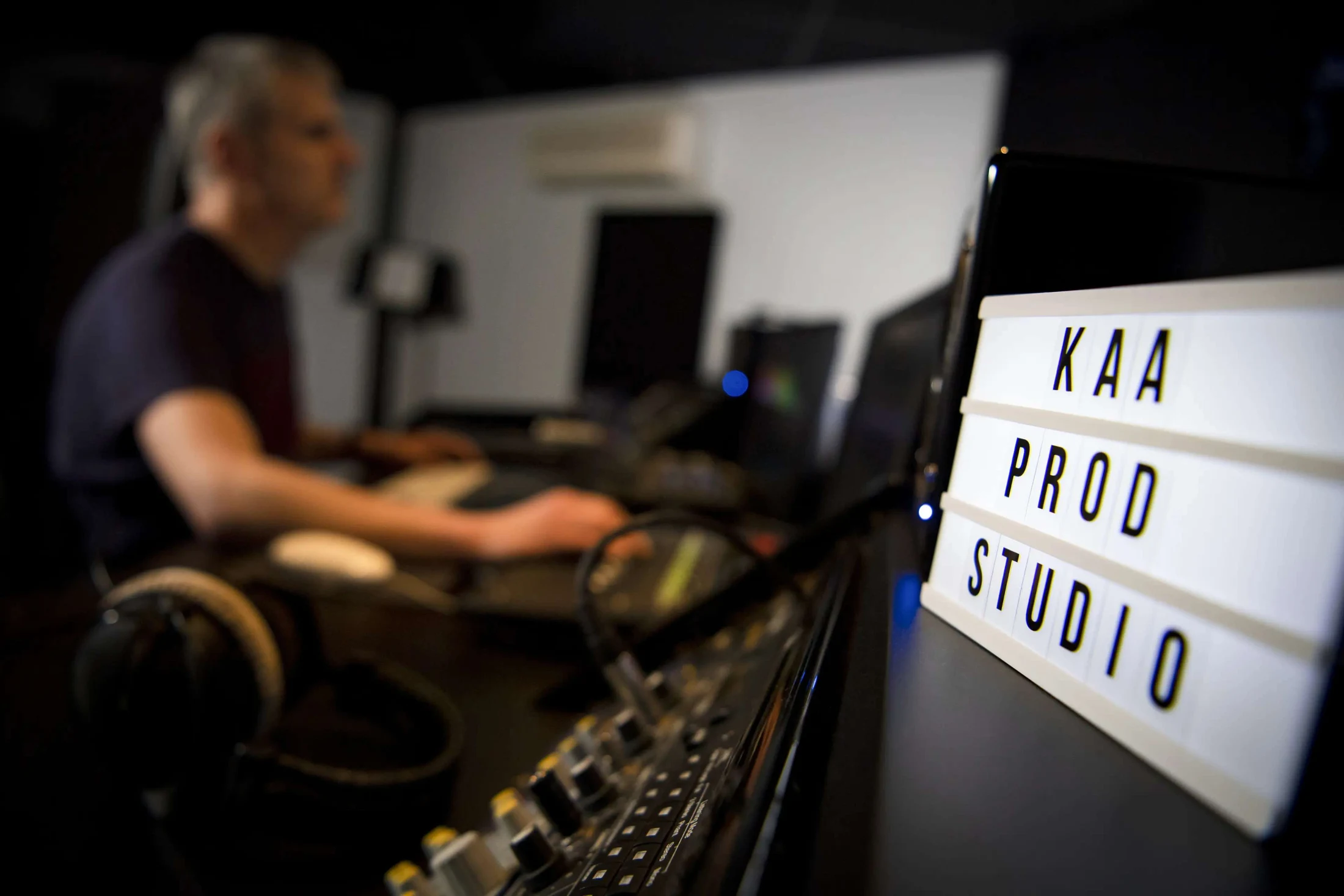 Interior of a professional music recording studio.